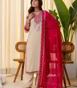Cream color beautiful silk blend embroidered work fancy kurta set