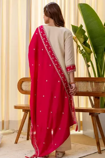 Cream color beautiful silk blend embroidered fancy kurta set