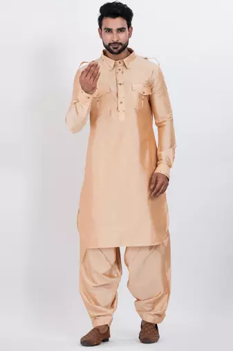 Beige viscose ps premium designer festive wear pathani set