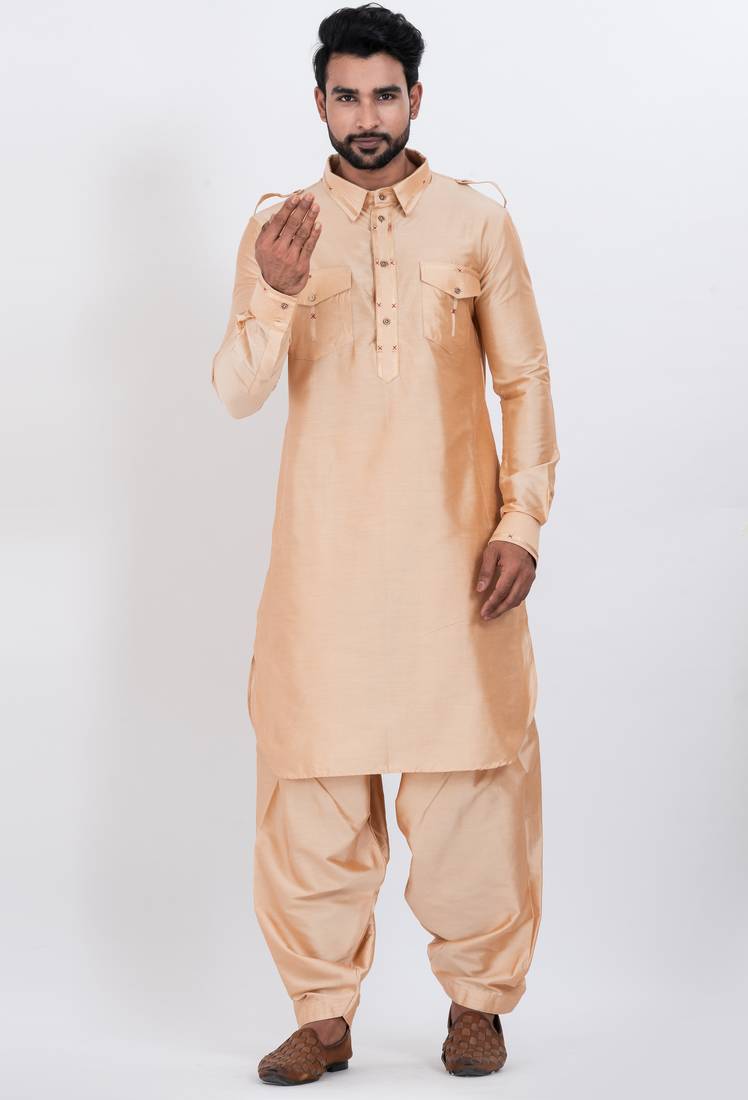 Beige viscose ps premium designer festive wear pathani set