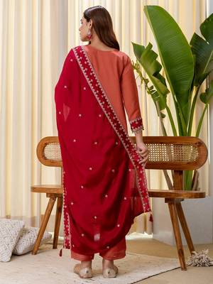 Peach color beautiful silk blend embroidered fancy kurta set 2