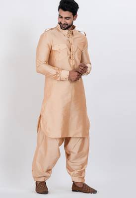 Beige viscose ps premium designer festive wear pathani set 3