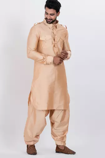 Beige viscose ps premium designer festive wear pathani set