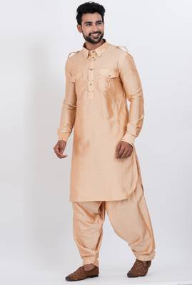 Beige viscose ps premium designer festive wear pathani set 4