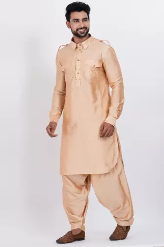 Beige viscose ps premium designer festive wear pathani set