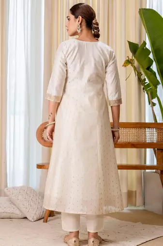 Cream color beautiful silk blend beads embroidered fancy kurta set