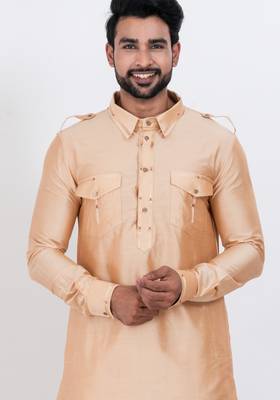 Beige viscose ps premium designer festive wear pathani set 5