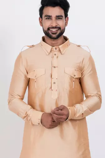 Beige viscose ps premium designer festive wear pathani set