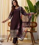 Coffee color beautiful silk blend embroidered work fancy kurta set