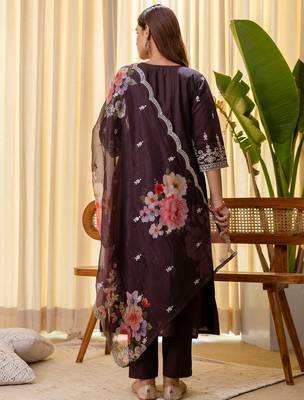 Coffee color beautiful silk blend embroidered fancy kurta set 2