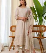 Grey color beautiful silk blend embroidered work fancy kurta set