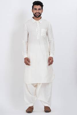 White viscose ps premium designer festive wear pathani set 1