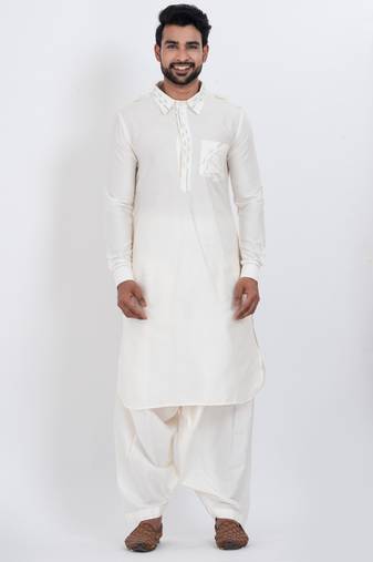 White viscose ps premium designer festive wear pathani set