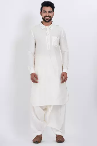White viscose ps premium designer festive wear pathani set