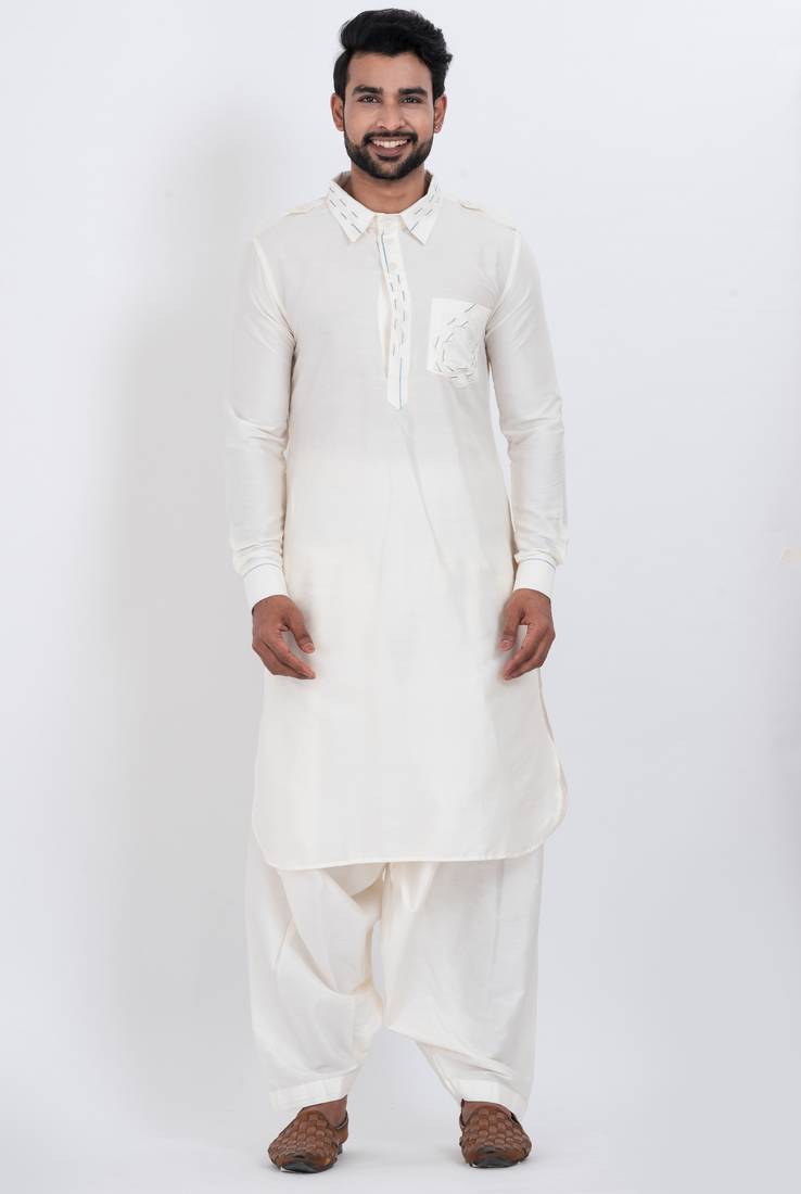 White viscose ps premium designer festive wear pathani set