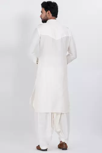 White viscose ps premium designer festive wear pathani set