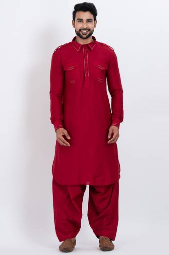 Red viscose ps premium designer festive wear pathani set
