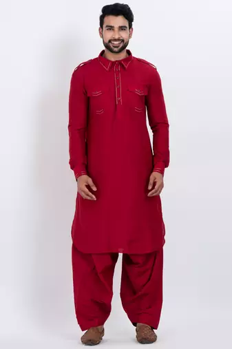 Red viscose ps premium designer festive wear pathani set