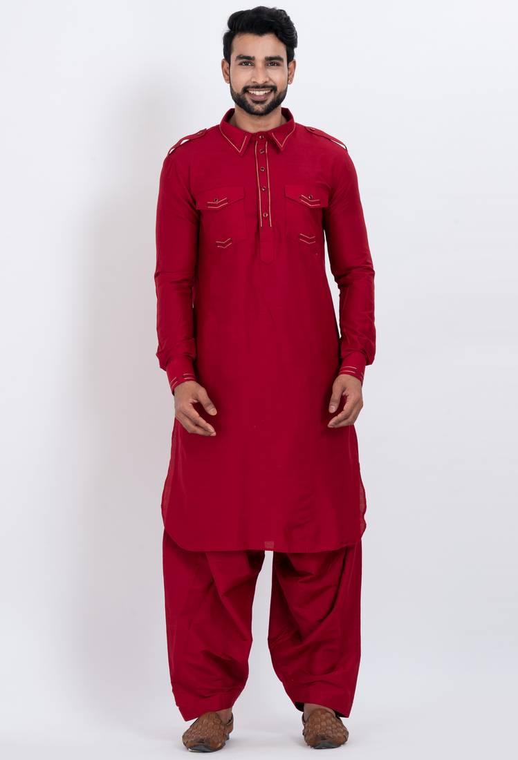 Red viscose ps premium designer festive wear pathani set