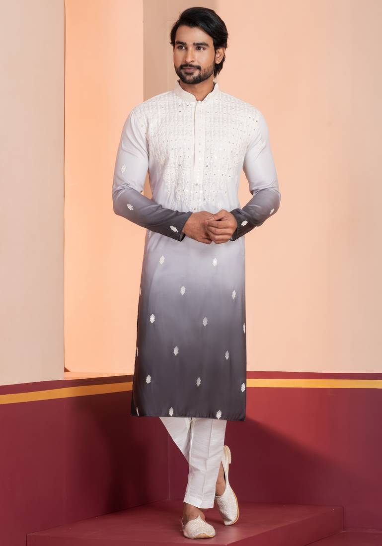 Multi color silky silk premium designer festive wear kurta trouser set