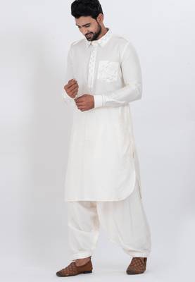 White viscose ps premium designer festive wear pathani set 3
