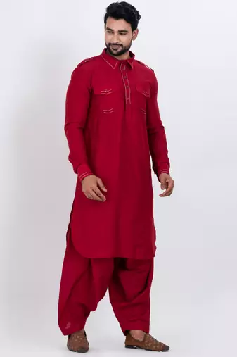 Red viscose ps premium designer festive wear pathani set