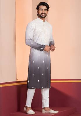 Multi color silky silk premium designer festive wear kurta trouser set 2
