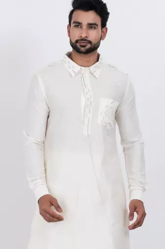 White viscose ps premium designer festive wear pathani set