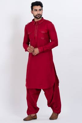 Red viscose ps premium designer festive wear pathani set 4