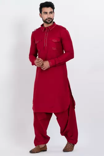 Red viscose ps premium designer festive wear pathani set