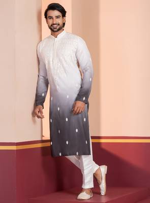 Multi color silky silk premium designer festive wear kurta trouser set 3