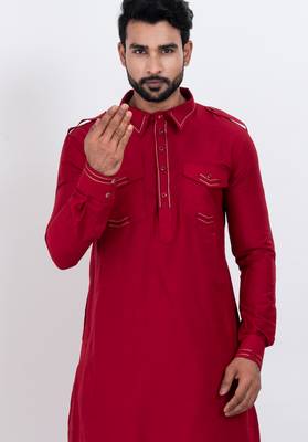 Red viscose ps premium designer festive wear pathani set 5