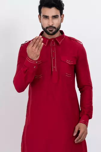 Red viscose ps premium designer festive wear pathani set