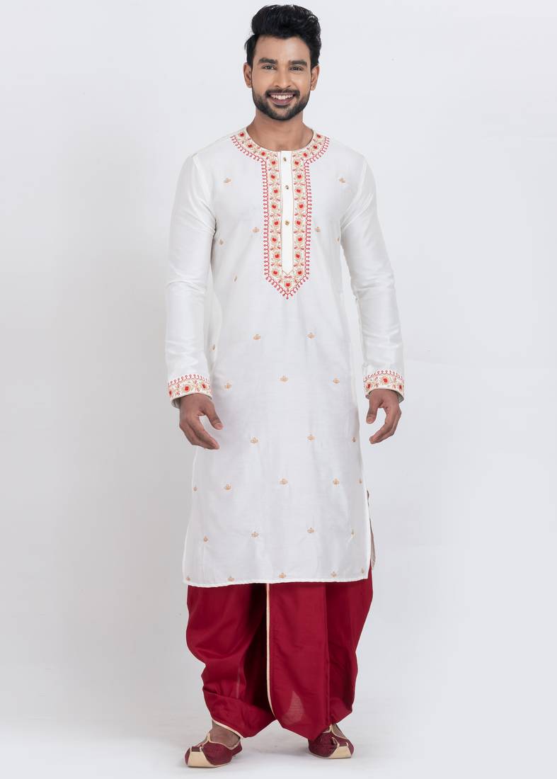 White viscose ps premium designer festive wear dhoti kurta set