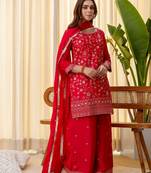 Pink color beautiful silk blend embroidered work fancy kurta set