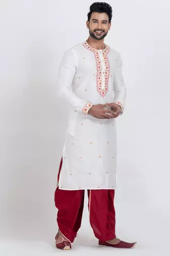White viscose ps premium designer festive wear dhoti kurta set