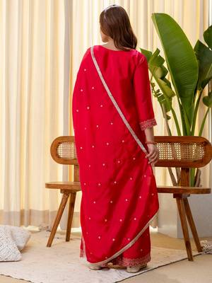 Pink color beautiful silk blend embroidered fancy kurta set 2