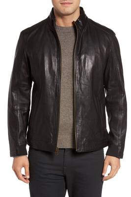 men's black sheepskin cafe racer jacket band collar racer style 1