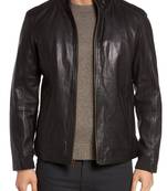 Men's genuine sheep leather jacket motorcycle black cafe racer style jacket-cl-m002