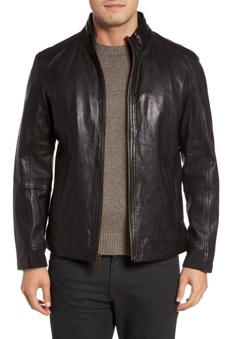 Men's genuine sheep leather jacket motorcycle black cafe racer style jacket-cl-m002