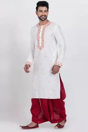 White viscose ps premium designer festive wear dhoti kurta set