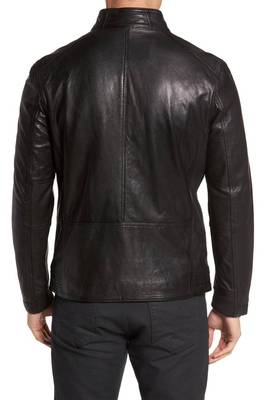 men's black sheepskin cafe racer jacket band collar racer style 2