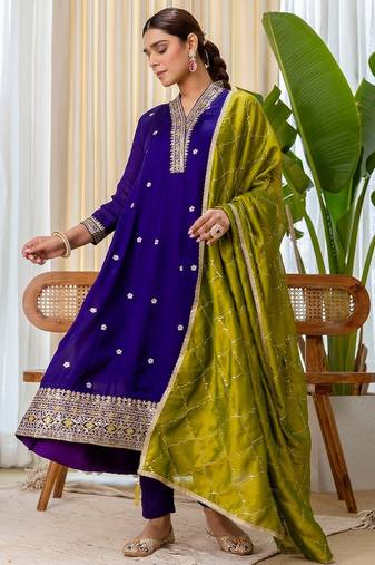 Purple color beautiful embroidered graceful partywear ceremonial suit