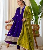 Purple color beautiful embroidered graceful partywear ceremonial suit