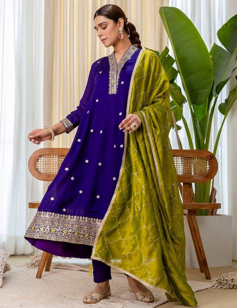 Purple color beautiful embroidered graceful partywear ceremonial suit