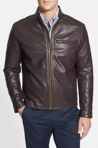 men's black sheepskin cafe racer jacket band collar racer style premium