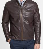 Men's genuine sheep leather jacket motorcycle black cafe racer style jacket-cl-m003