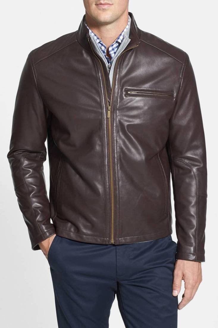 Men's genuine sheep leather jacket motorcycle black cafe racer style jacket-cl-m003