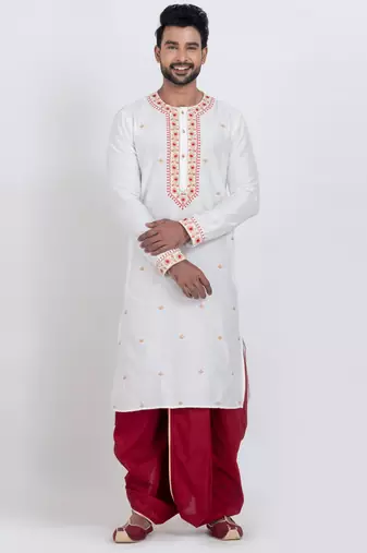 White viscose ps premium designer festive wear dhoti kurta set