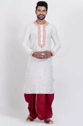 White viscose ps premium designer festive wear dhoti kurta set